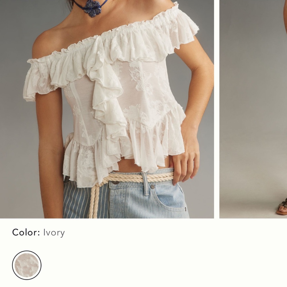 Anthropologie Ivory Off-The-Shoulder Ruffled Top